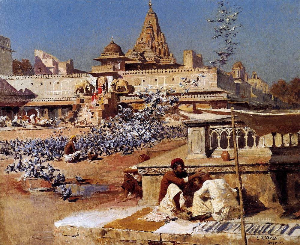 Feeding The Sacred Pigeons Jaipur Arabian Edwin Lord Weeks Oil Paintings